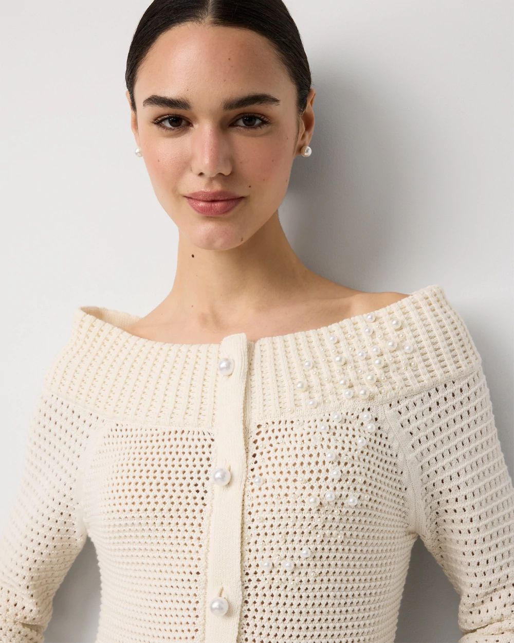 Off-The-Shoulder Embellished Pullover | White House Black Market